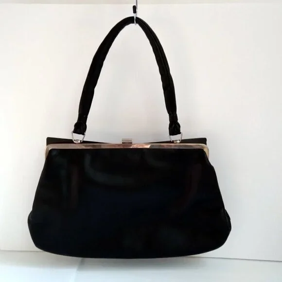 Unique Vintage Black Leather Satchel/Shoulder Frame Bag wth Chic Sleek Features - Picture 2 of 15